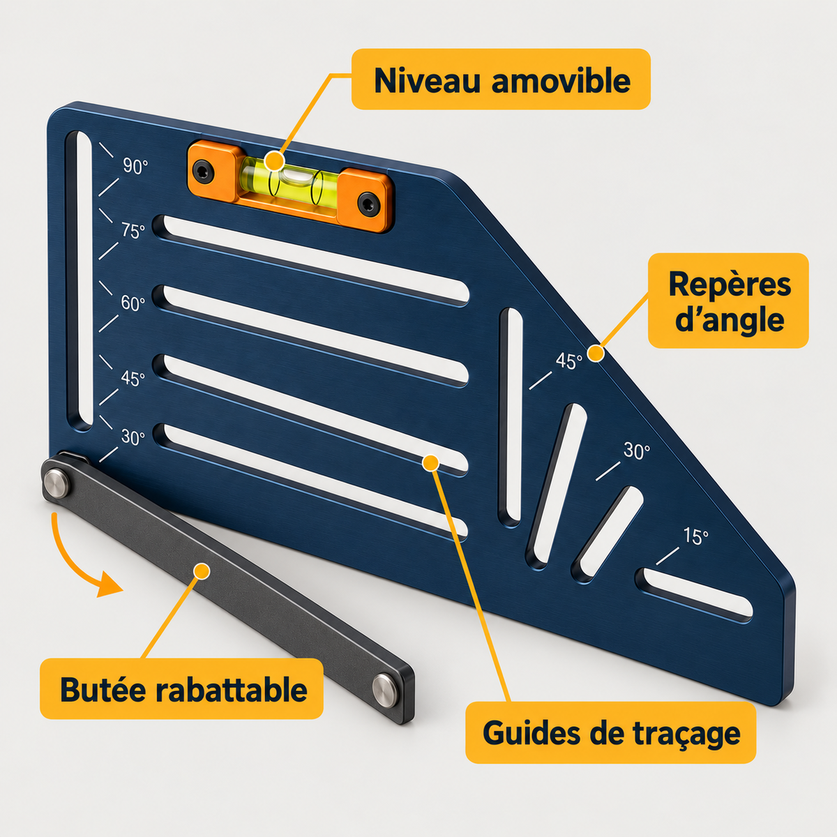 Équerre de traçage avec niveau amovible