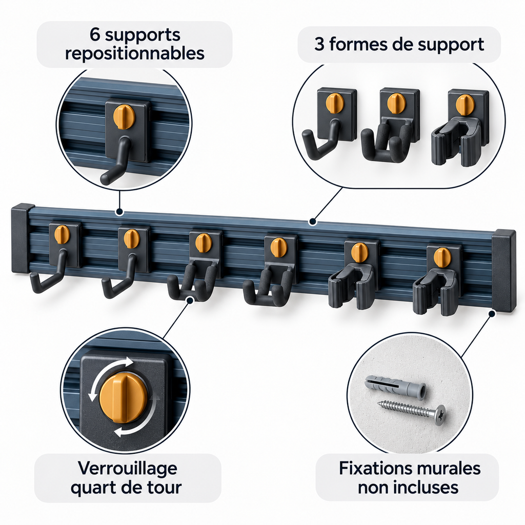 Support mural modulable pour outils manuels