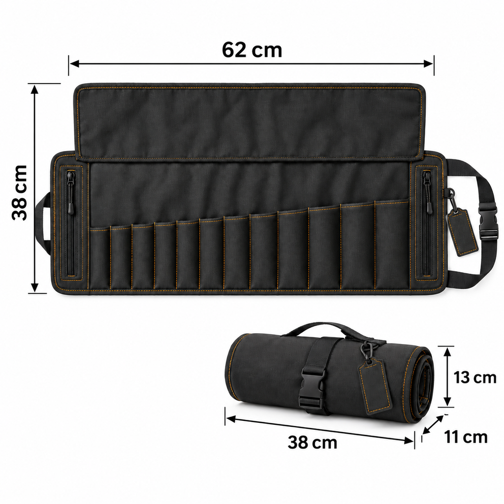 Trousse à outils enroulable à 12 compartiments