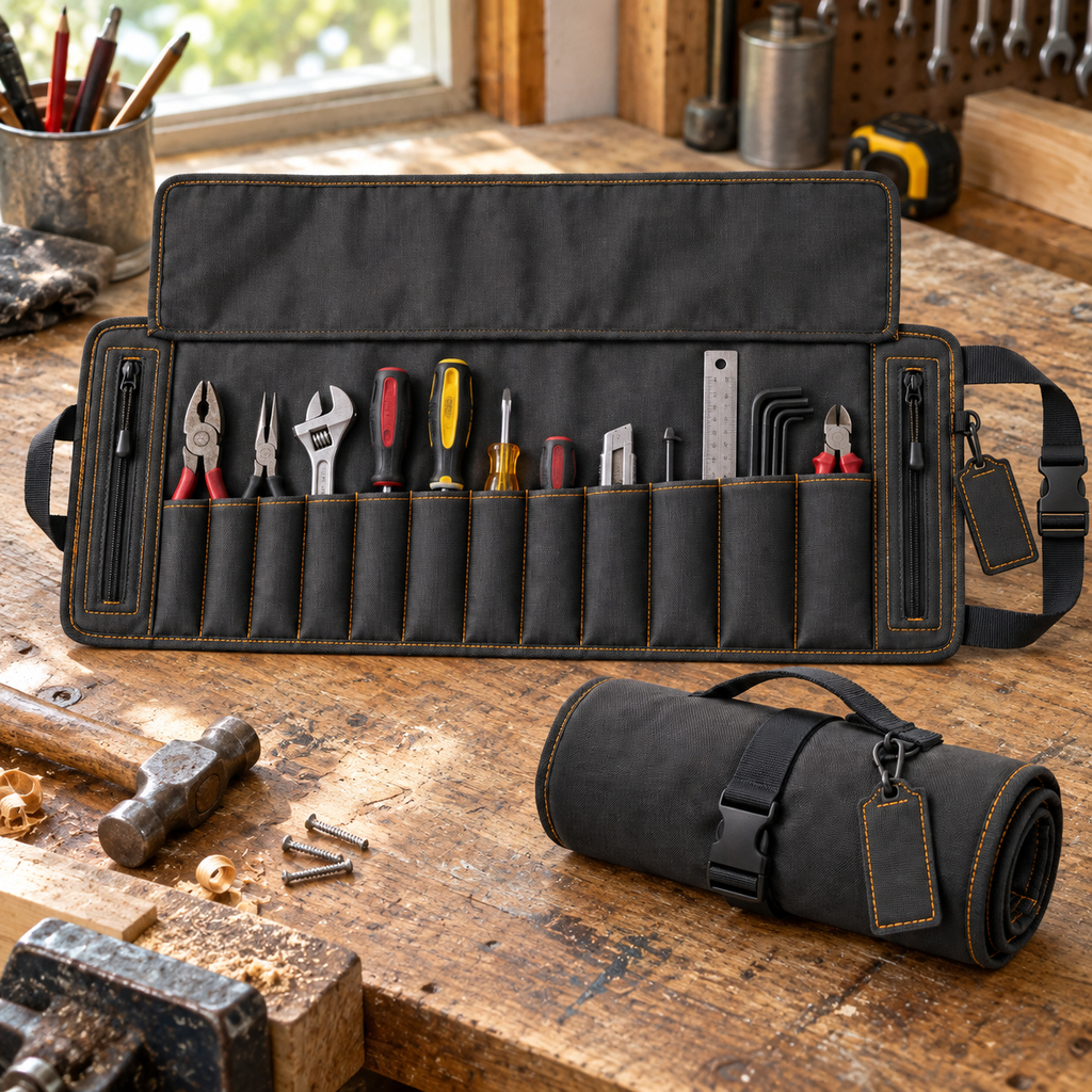 Trousse à outils enroulable à 12 compartiments